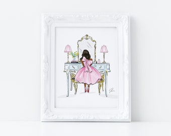 Art Print: The Light Blue Vanity (Available in other Hair Colors/Skin Tones)(Vanity Art - Fashion Illustration - Melsy's Illustrations)