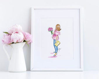 Art Print: Denim and Peonies (Fashion Illustration Print l Gift For Her l Mother's Day) By Melsy's Illustrations