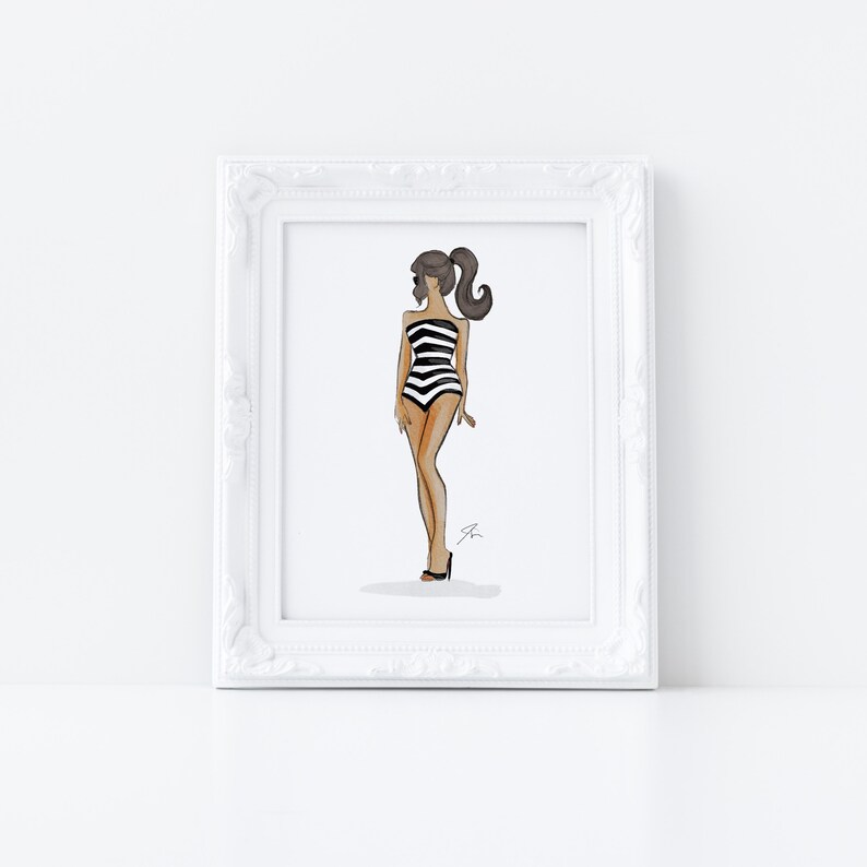 Stunning in Stripes Vintage Fashion Illustration Wall Art Print Unique Gifts For Her Pink Home Decor By Melsy's Illustrations image 5