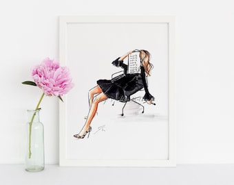 Black and White Fashion Sketch Print: Casual Gala Dresses - Etsy