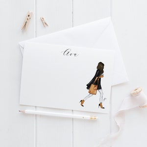 Personalized Stationery Set: On the Go [Stationary Notecards, Personalized, Fashion Drawing, Girly Stationery Sets for Letter Writing]