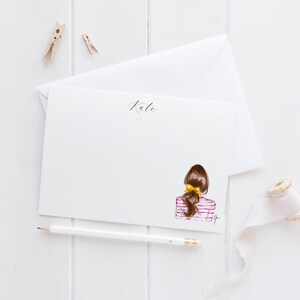 Conjunto de Papelaria Personalizada: Listras e Laços [Cartões de Notas, Personalizados, Desenho de Moda, Conjuntos de Papelaria Femininos para Escrever Cartas]
