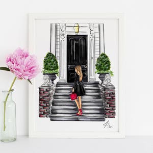 The Black Door (Fashion Illustration Print) (Fashion Illustration Art - Fashion Sketch Prints - Home Decor) By Melsy’s Illustrations