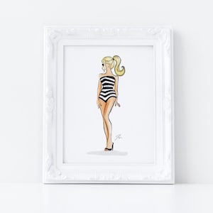 Stunning in Stripes Vintage Fashion Illustration Wall Art Print Unique Gifts For Her Pink Home Decor By Melsy's Illustrations image 1