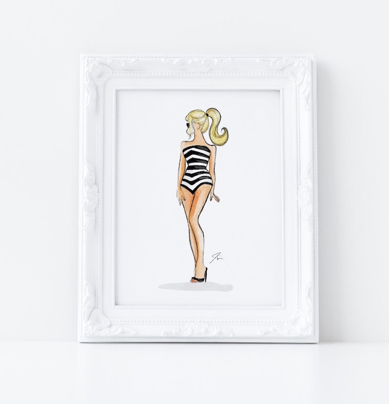 Stunning in Stripes Vintage Fashion Illustration Wall Art Print Unique Gifts For Her Pink Home Decor By Melsy's Illustrations image 1