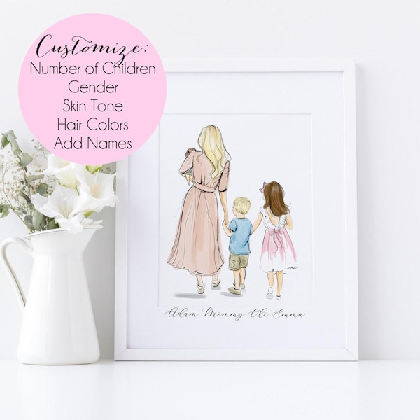 Mother's Day Gift Personalized Portrait |Custom Family Portrait |Mothers Day Gift for Mom from Daughter | Mother of Bride Gift from Daughter