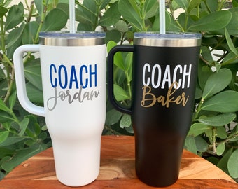 Personalized Coach Stainless Steel Mug with Handle Custom Coach Name Tumbler Cup Gift from Team for Coaches End of Season Year Christmas