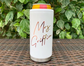 Personalized Mrs Skinny Can Cooler Slim Stainless Steel Can Beverage Holder Bride Bachelorette Party Destination Wedding Gift Favor for Wife