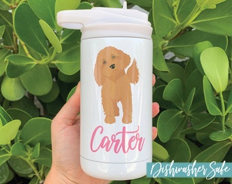 Personalized Kids Puppy Stainless Steel Water Bottle Custom Dog Cup with Name Girls Boys Birthday Christmas Gift Dishwasher Safe 12oz