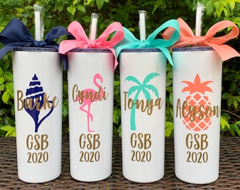 Personalized Vacation Skinny Stainless Steel Tumbler Family Vacation Girls Trip Customized Cup Bachelorette Cruise Beach Tropical Vacay Gift