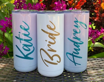 Personalized Bride Bridesmaid Stainless Steel 16oz Travel Coffee Mug with Slide Lid and Straw Custom Name Tumbler Cup Wedding Party Gifts