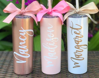 Personalized Skinny Stainless Steel Tumbler Monogrammed Tall Cup Customized Christmas Gift Idea for Her Name Drinking Tumbler 20oz