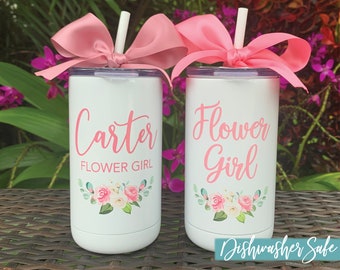 Personalized Flower Girl Stainless Tumbler Customized Wedding Flower Girl Gift for Little Girl Flower Girl Water Bottle Dishwasher Safe 12oz