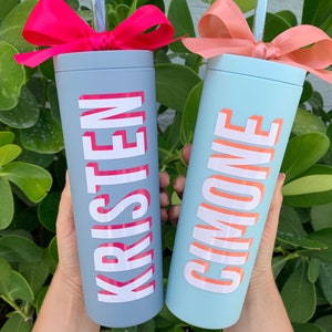 Personalized Shadow Name Acrylic Tumbler Customized Name Matte Skinny Cup Birthday Bachelorette Party Girls Weekend Vacation Cup 18oz 24oz