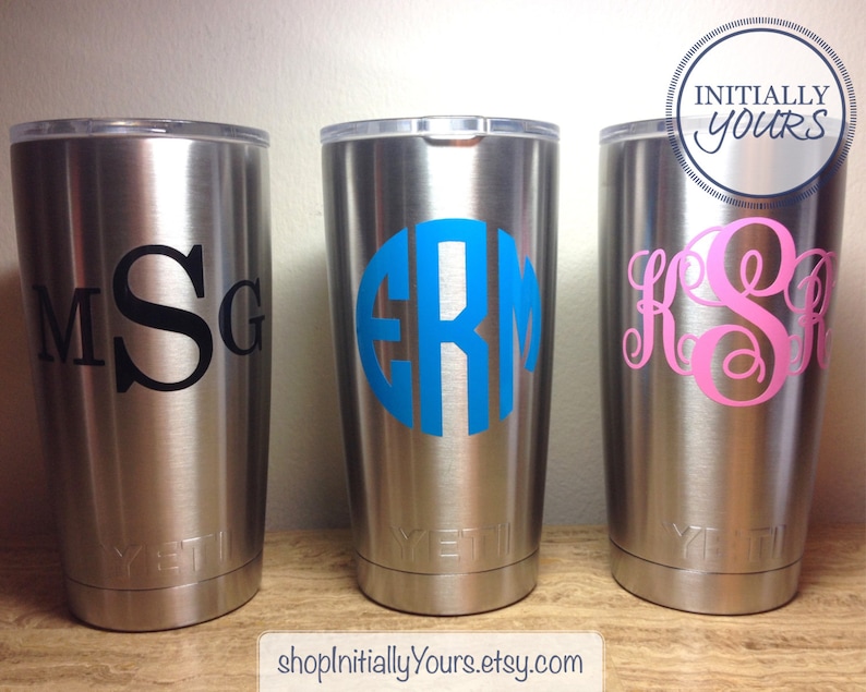 Monogram Decal for 20oz Tumbler Personalized Vinyl Sticker for Tumbler Cup Decal for 20oz Stainless Tumbler Monogrammed Initials DECAL ONLY image 3