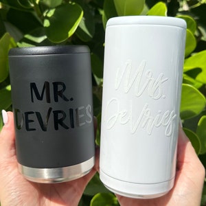 Personalized Bride and Groom Stainless Steel Can Cooler Mr Mrs Wedding Gift Couples Wedding Gift 12oz Slim or Beer Can Holder image 10