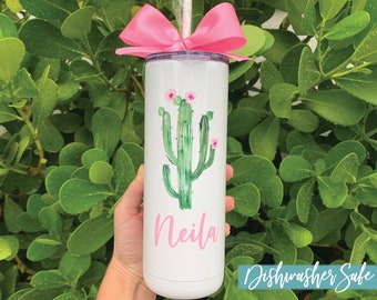 Personalized Cactus Stainless Steel Tumbler Custom Watercolor Cactus Succulent Cup Desert Girls Trip Bachelorette Party Dishwasher Safe