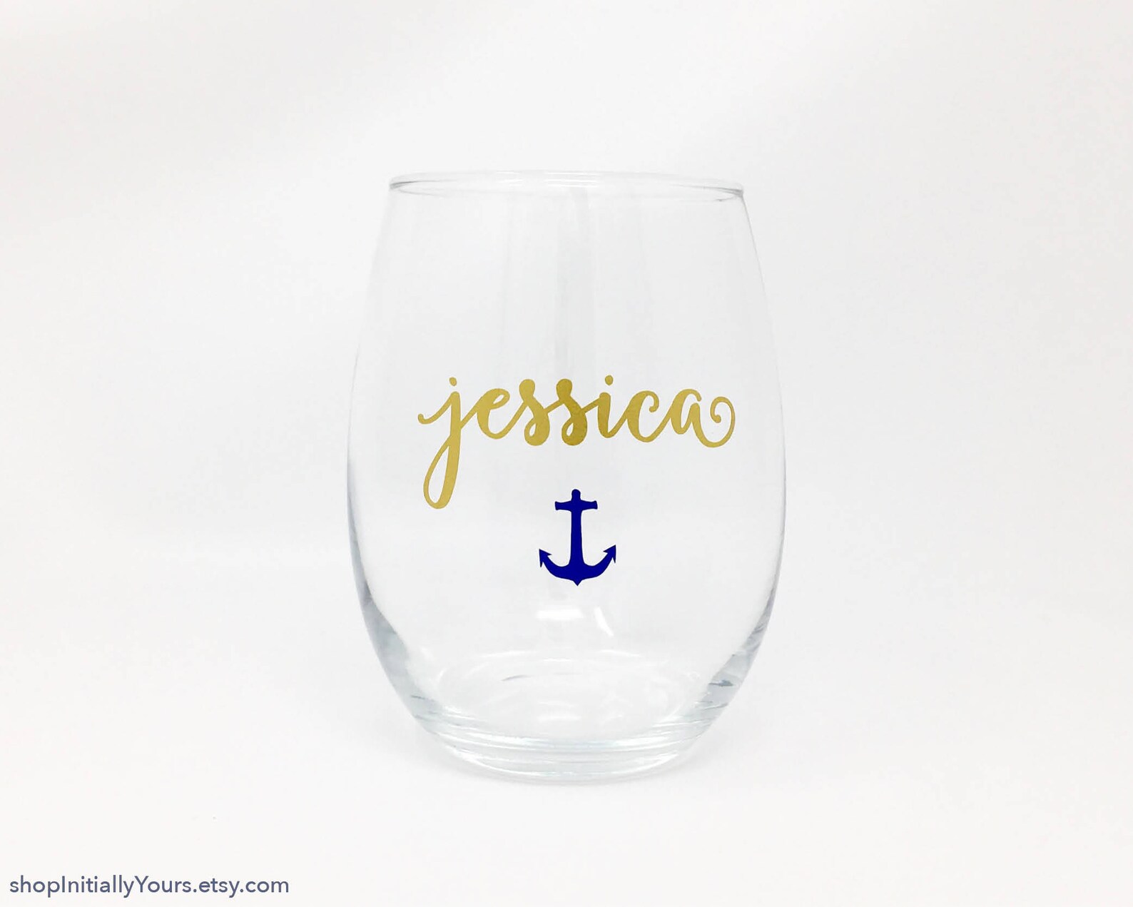 Personalized Anchor Wine Glass Nautical Stemless Wine Glass Etsy