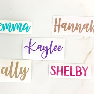 Personalized Shimmer Vinyl Decal Name Custom Name Glitter Vinyl Sticker Customized Decal Lettering Decals for Cups Rose Gold DECAL ONLY