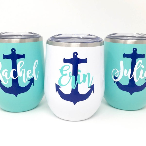 Personalized Anchor Bachelorette Party Cups, 12oz Stainless Steel Wine Tumbler, Nautical Bachelorette, Custom Bachelorette Party Gifts