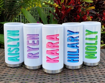 Shadow Personalized Name Skinny Can Cooler Slim Can Beverage Holder Insulated Can Cooler Personalized Drinking Gifts Summer Gifts for Her