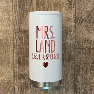 Personalized Bride Slim Can Cooler Custom Bride Wedding Gift Stainless Skinny Can Holder Bachelorette Honeymoon Shower Gift for Bride