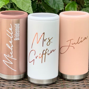 Personalized Bridesmaid Skinny Can Cooler Bride Bachelorette Party Gifts Wedding Bridal Party Favors Stainless Slim Can Holder Seltzer Beer
