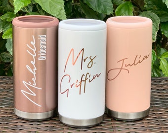 Personalized Bridesmaid Skinny Can Cooler Bride Bachelorette Party Gifts Wedding Bridal Party Favors Stainless Slim Can Holder Seltzer Beer