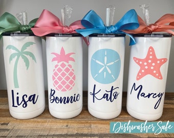 Personalized Vacation Stainless Steel Cups Custom Drinking Cups Tropical Beach Family Trip Girls Weekend Bachelorette Party Dishwasher Safe