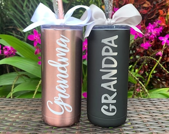 Personalized Grandparents Grandma Grandpa Stainless Steel Tumbler Insulated Travel Coffee Cup Customized Grandparents Christmas Gift 16oz