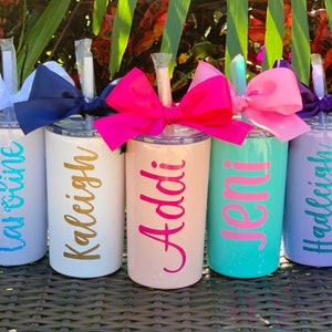 Custom Kids Mini Skinny Tumbler Gift for Little Girl Fun Glitter Sparkle Kids Name Cup Personalized Birthday Gift 12oz Cup Lid and Straw