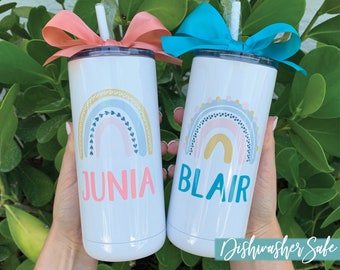 Personalized Rainbow Stainless Steel Tumbler Cup Customized Boho Rainbow Cup with Name Gift for Girls Travel Mug Dishwasher Safe 16oz 20oz