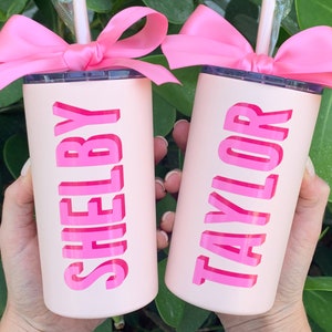 Personalized Shadow Name Kids Mini Water Tumbler Gift for Girls & Boys Customized Kids Birthday Party Gift Stainless Cup Lid and Straw 12oz