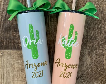 Personalized Cactus Skinny Stainless Steel Tumbler Desert AZ Girls Trip Weekend Custom Drinking Cup Arizona Fiesta Bachelorette Party Favor