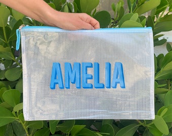 Personalized Shadow Name Clear Reusable Pool Wet Bag Tropical Beach Vacation Girls Trip Bachelorette Gift Travel Organization Bag