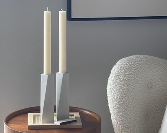 Set of 2 Concrete Candle Holders – Modern Minimalist Taper Candle Stands, Handmade Home Decor