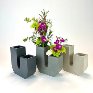 U-Shaped Concrete Vase – Modern Minimalist Flower Holder, Unique Handmade Home Decor