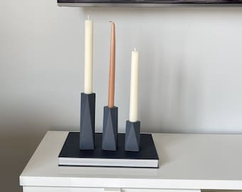 Set of 3 Concrete Candle Holders – Modern Minimalist Taper Candle Stands, Handmade Home Decor