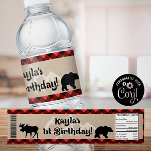 Lumberjack Water Bottle Labels, Lumberjack Water Bottle Wrapper, Lumber Jack Birthday Party, Lumberjack Party Favors, Lumberjack, Editable