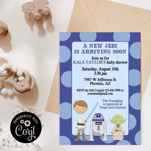 Jedi Baby Shower Einladung: Star Wars-Thema (Digitale Datei)
