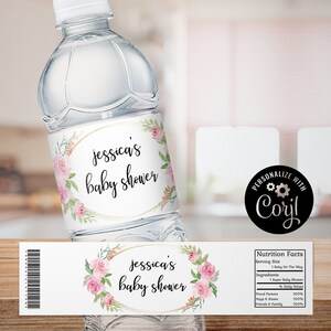 Roses Water Bottle Wrapper, Bridal Shower, Baby Shower, Roses, Rose, Water Bottle Labels, Rose Party Favors, Digital File, DIY, Editable