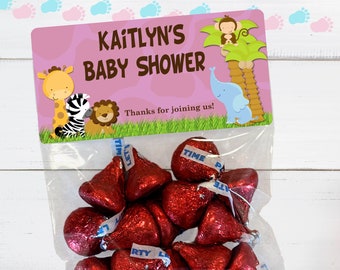 Safari Baby Shower Treat Bags: Personalized Stickers & Clear Bags