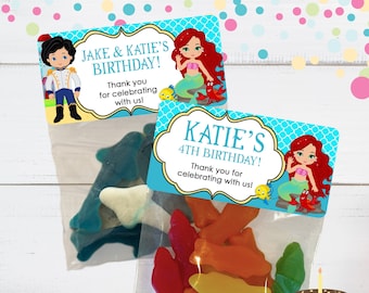 Personalized Little Mermaid Favor Bags & Stickers: Princess Ariel Party
