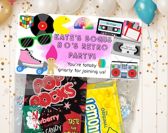 Retro Party Stickers with Clear Bags: 70's 80's 90's Birthday Favors
