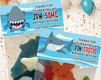 Shark Birthday Party Favors: Personalized Sticker Bags
