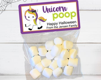 Unicorn Poop Halloween Party Favor Bags, Personalized Stickers