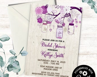 Uitnodiging voor vrijgezellenfeest met wilde bloemen: sjabloon Mason Jar (digitale download)
