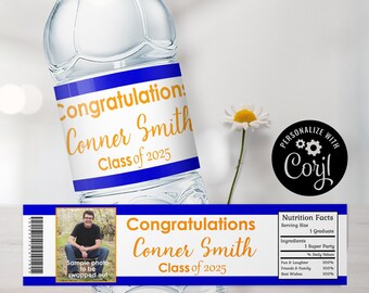 Personalized Graduation Water Bottle Wrappers: Photo Template (Digital File)