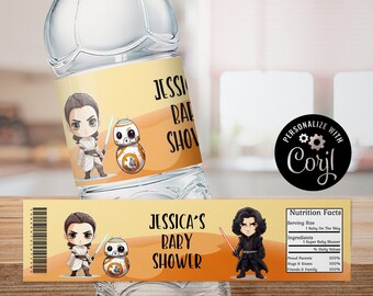 Envoltorio para botella de agua de Star Wars para baby shower: Recuerdos de fiesta Jedi (descarga digital)