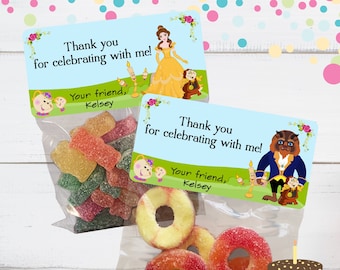 Beauty and the Beast Party Favor Bags: Personalized Belle Stickers